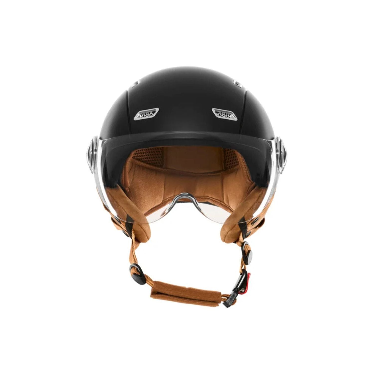 Vue de face du casque vélo enfant E-Bike Kids noir mat avec intérieur rembourré