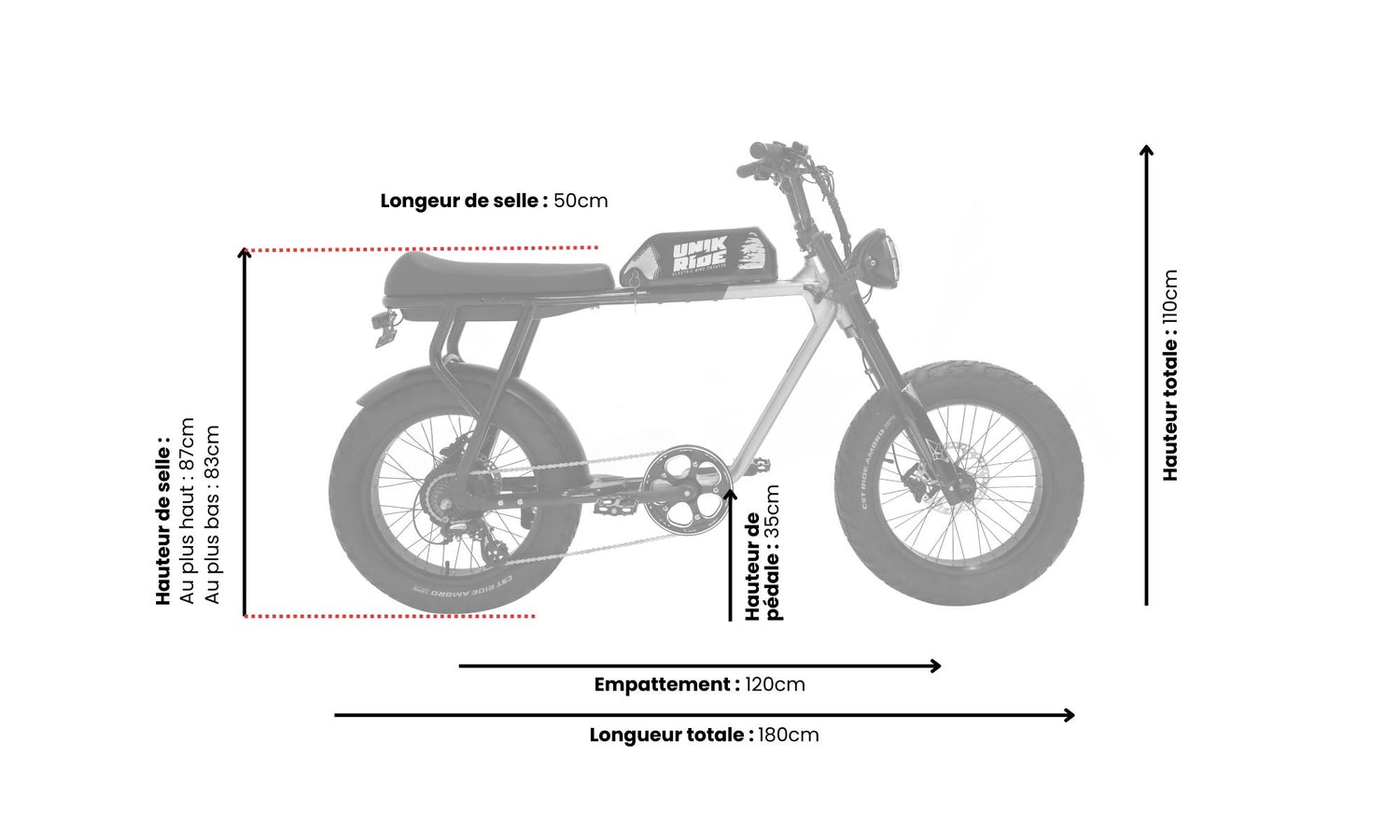 Dimensions du fatbike biplace CITY XL adapte aux personnes de grande taille