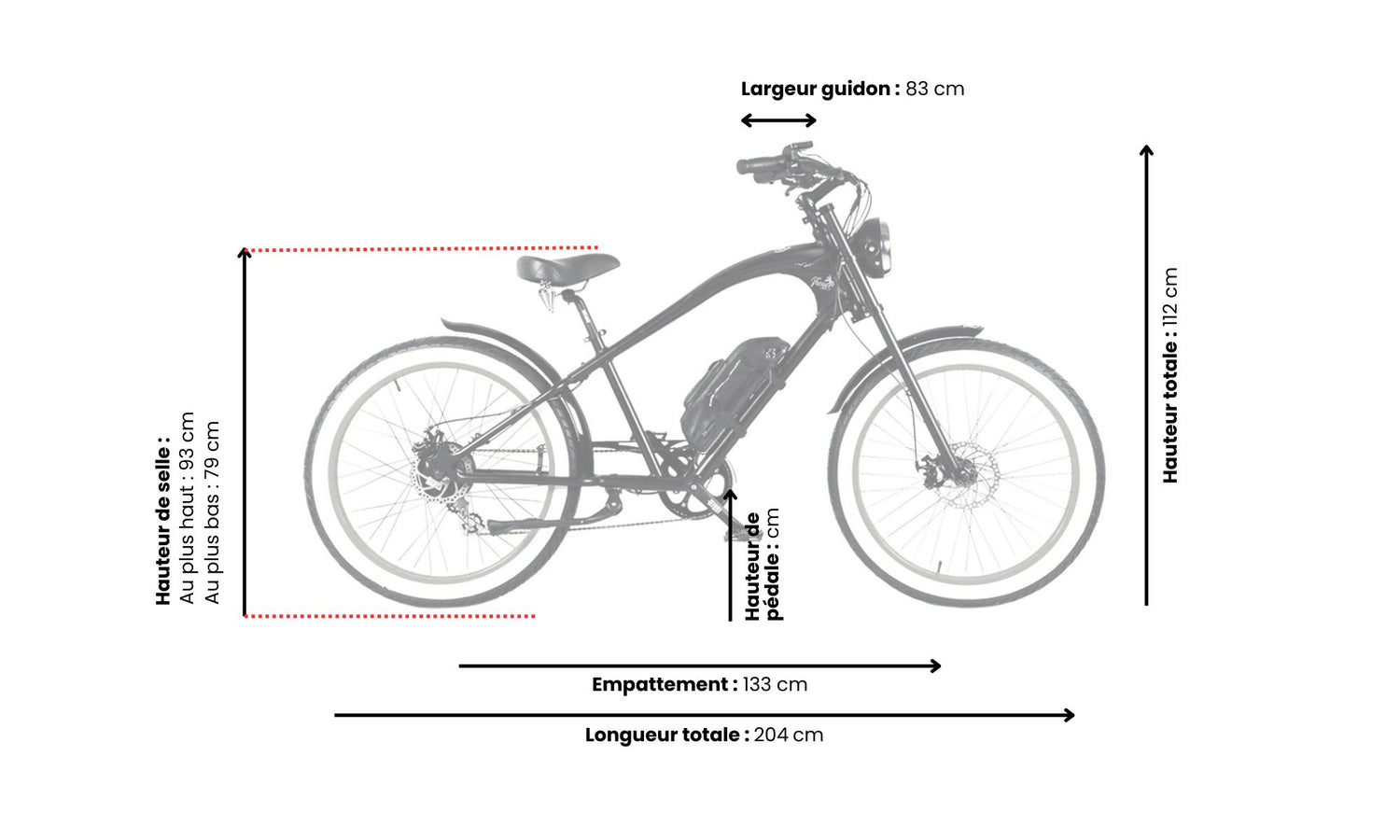 Dimensions du vélo électrique de plage Vacay