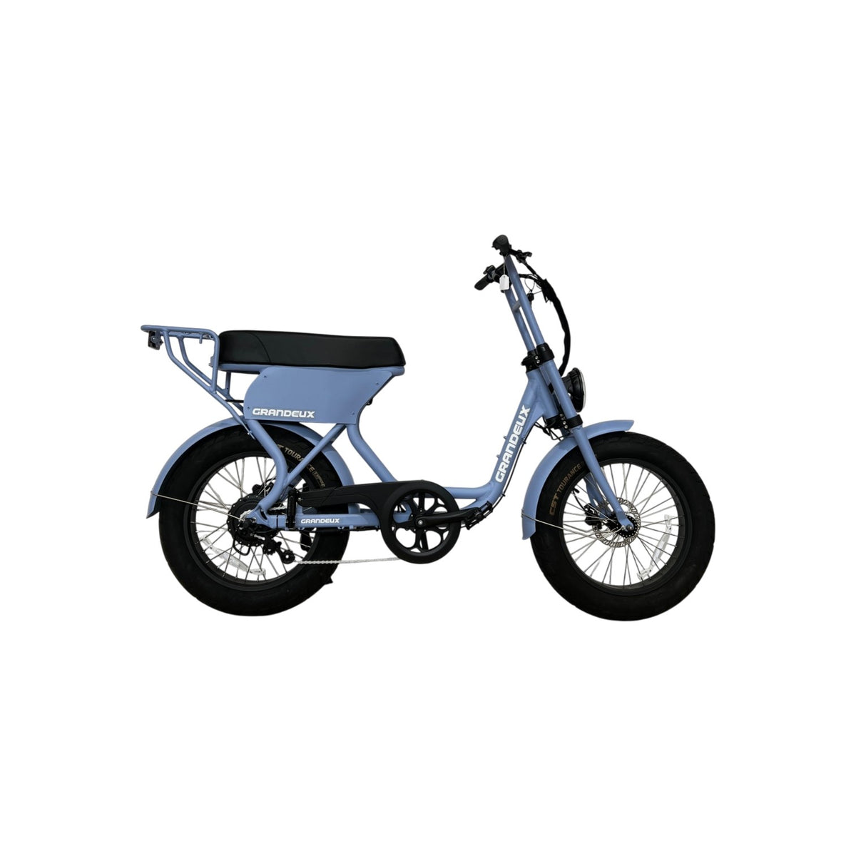 Profil droit du Grandeux Xcite Pro bleu ciel avec selle biplace