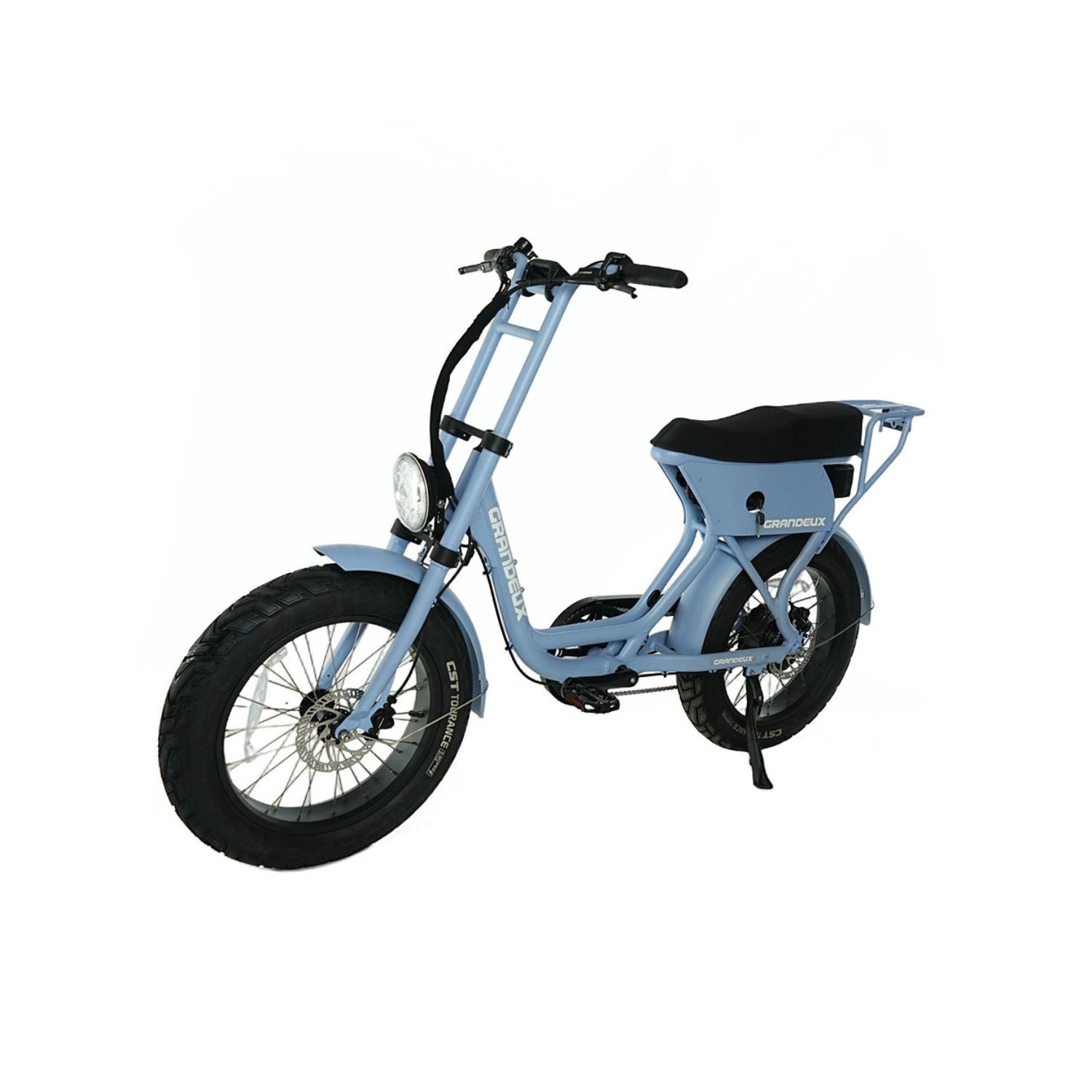 Grandeux Xcite Pro bleu ciel avec cadre bas et pneus larges