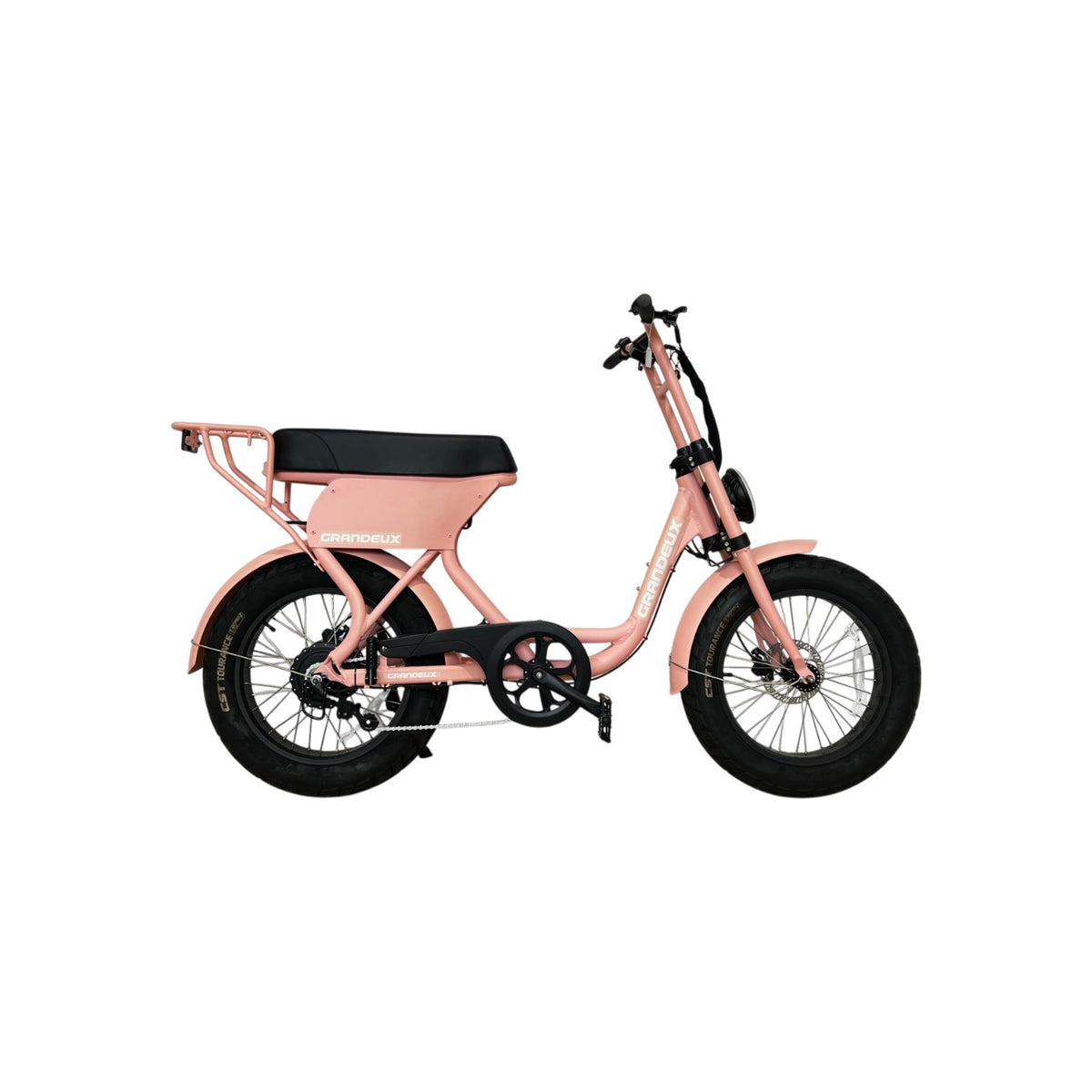 Vélo électrique biplace Grandeux Xcite Pro rose pastel vu de profil
