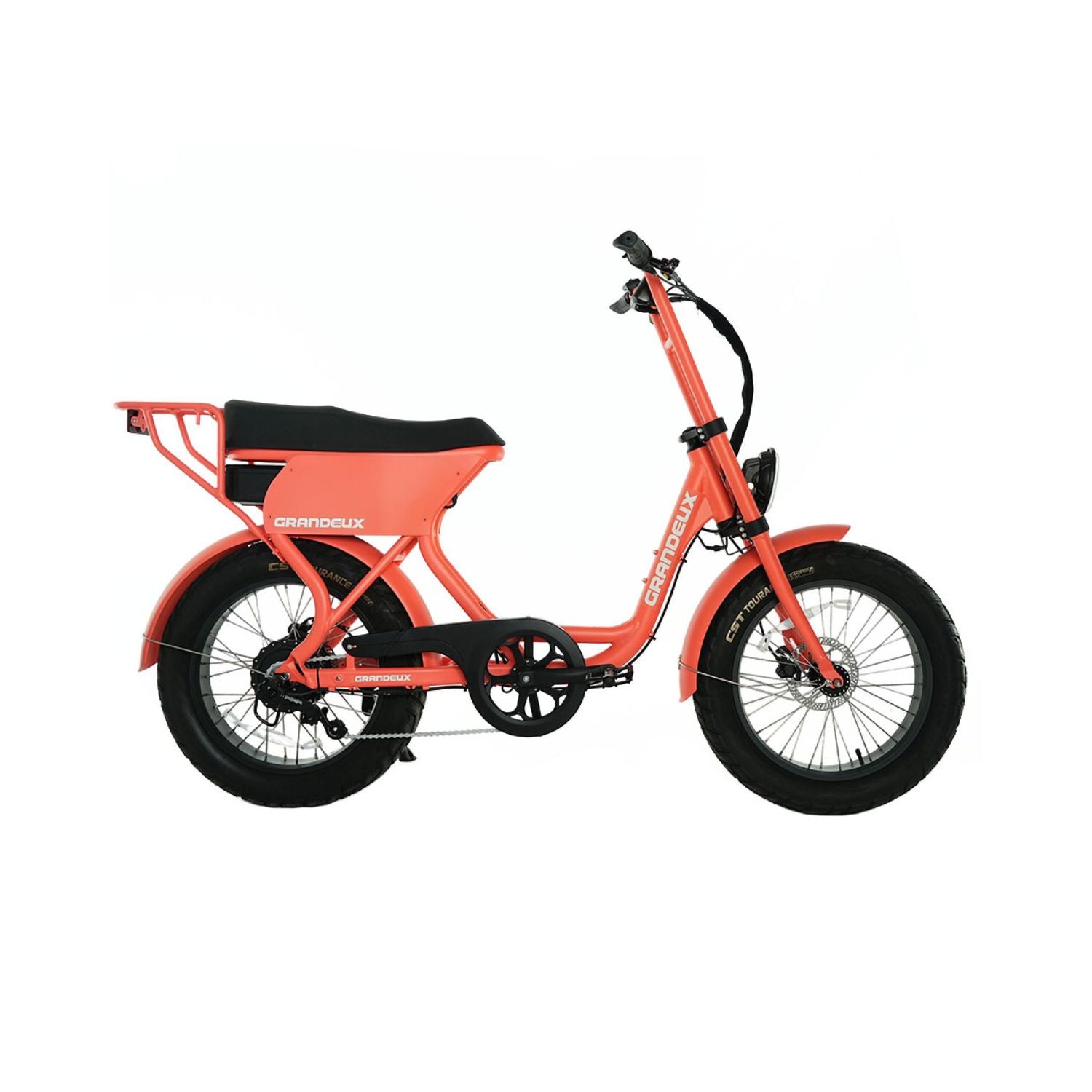 Profil droit du vélo électrique biplace Grandeux Xcite Pro rouge corail