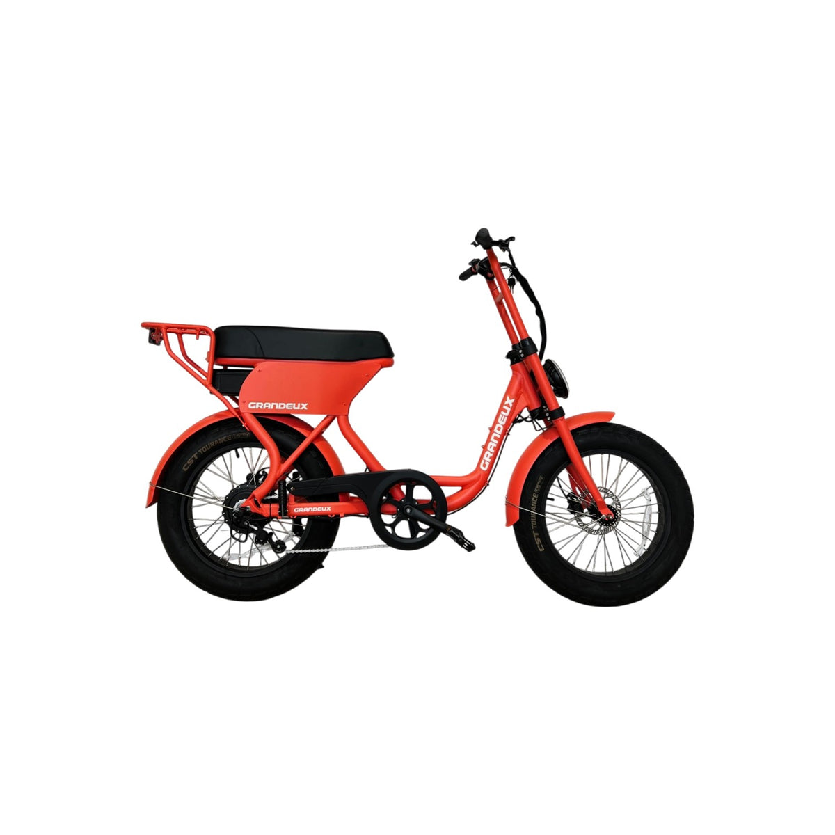Profil droit du vélo électrique biplace Grandeux Xcite Pro rouge corail