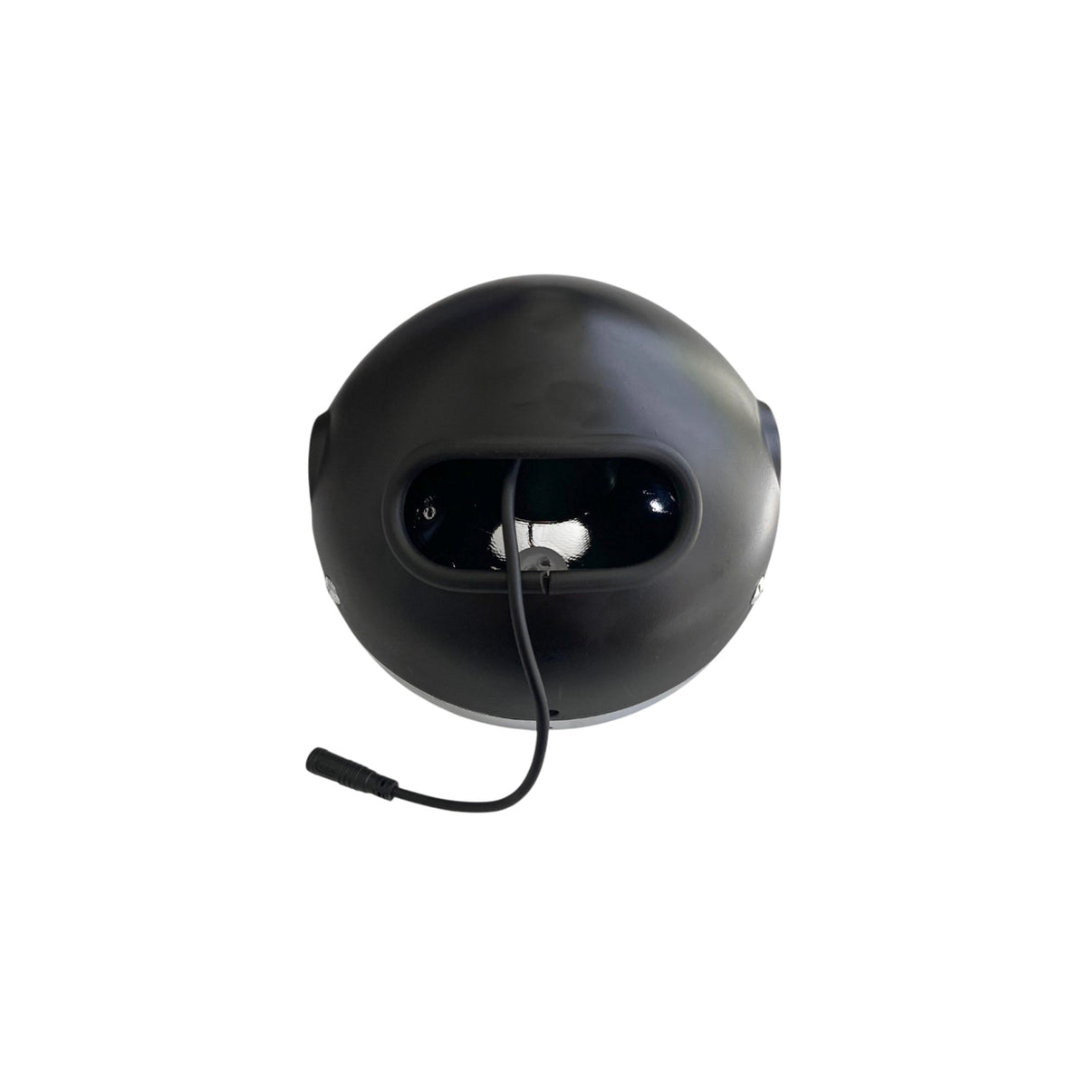 Vue arrière du phare avant LED pour vélo électrique, coque noire et sortie de câble d&