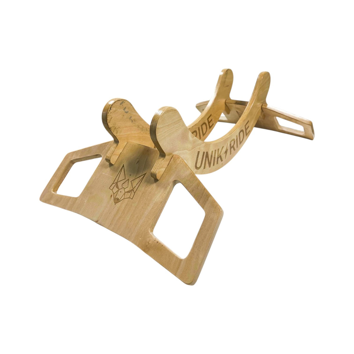 Support vélo en bois Unikride vu du dessus avec maintien de la roue