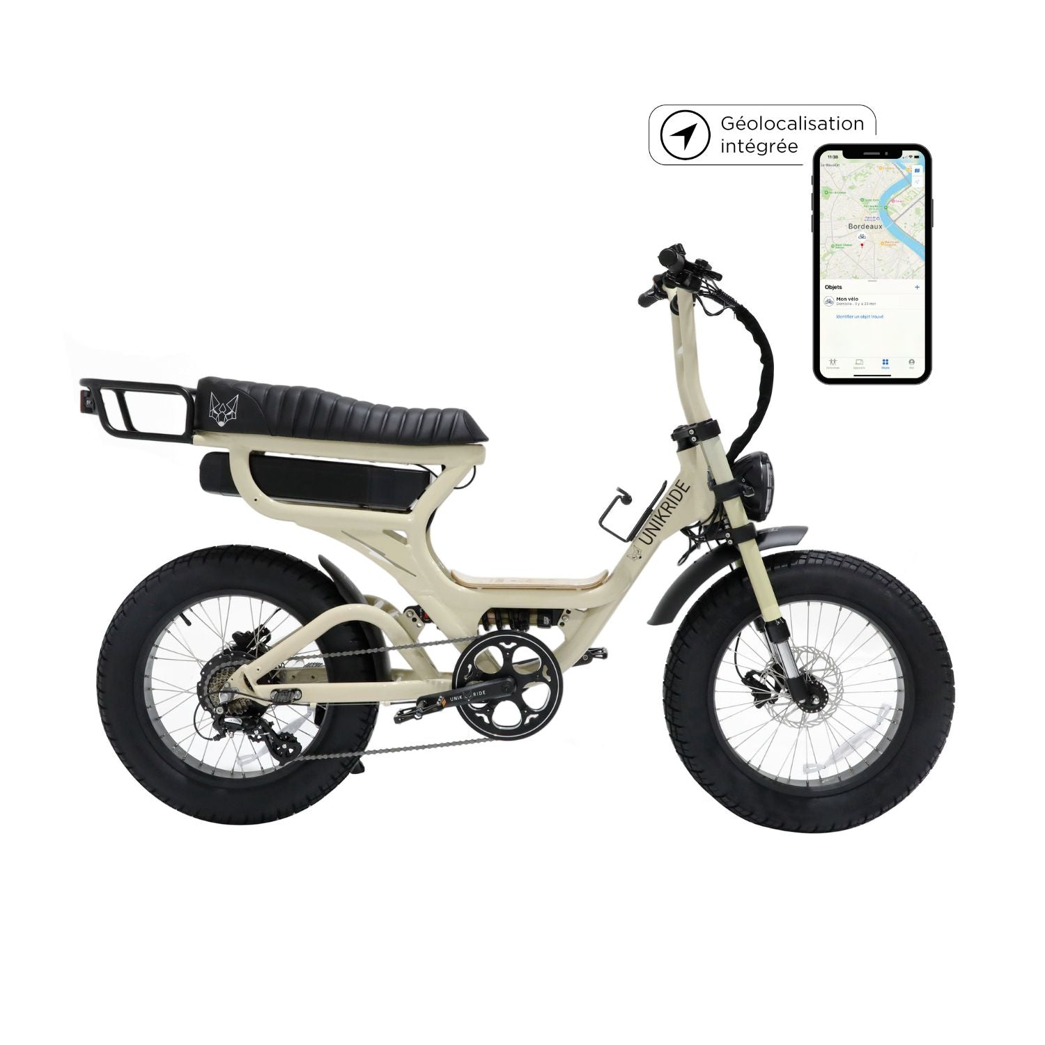 vélo électrique deux places avec suspensions arrière.