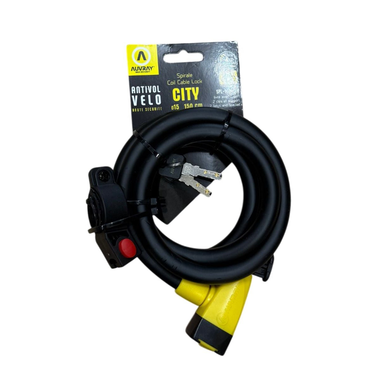 Antivol spirale à clé AUVRAY City 15 mm 150 cm vue de face