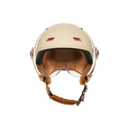 Vue de face du casque vélo enfant E-Bike Kids crème avec intérieur rembourré