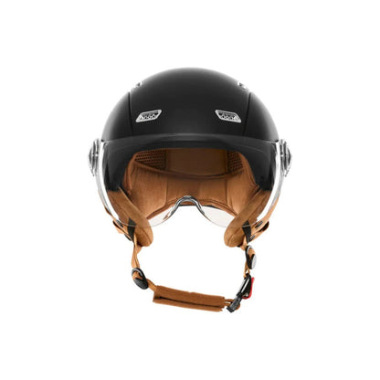 Vue de face du casque vélo enfant E-Bike Kids noir mat avec intérieur rembourré