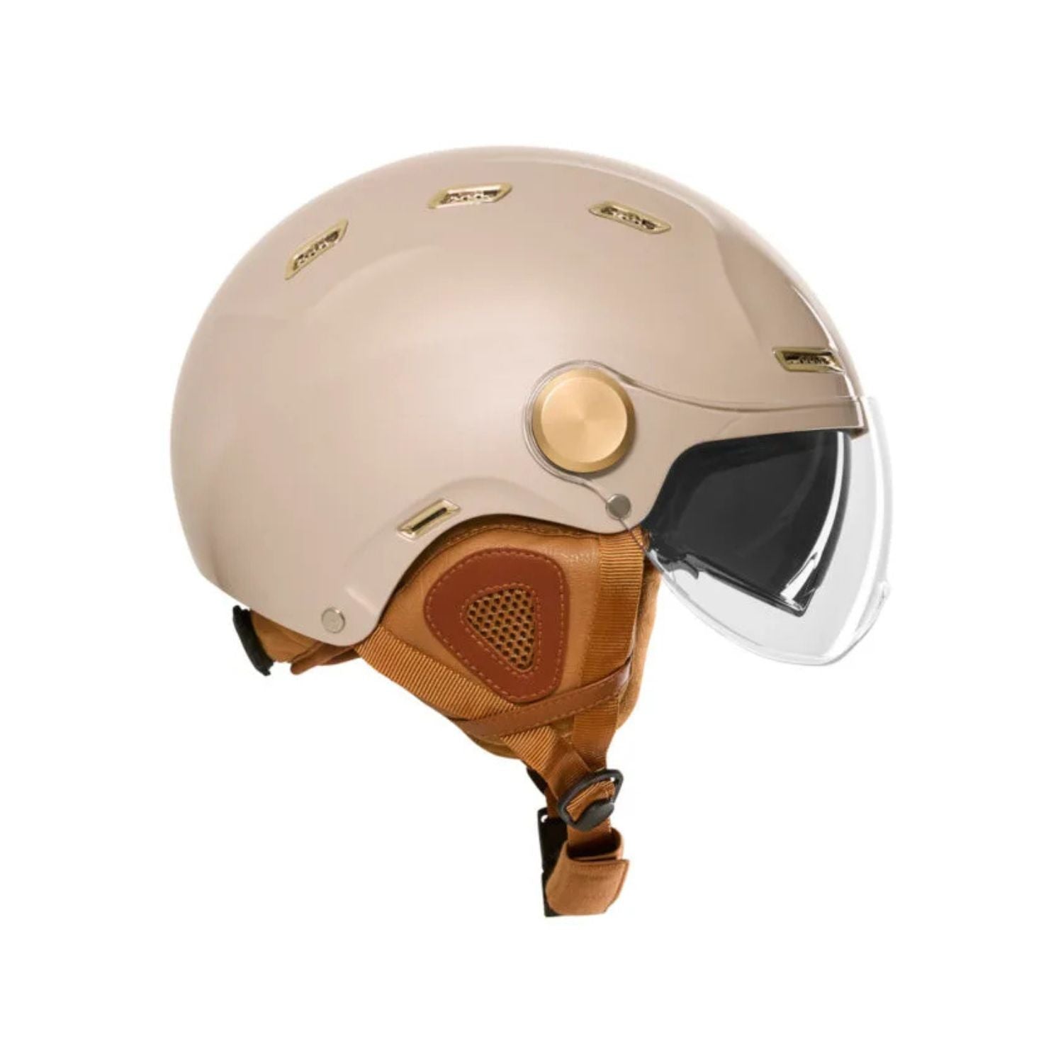 Casque vélo Exklusiv E-Bike II champagne vu de profil avec intérieur marron