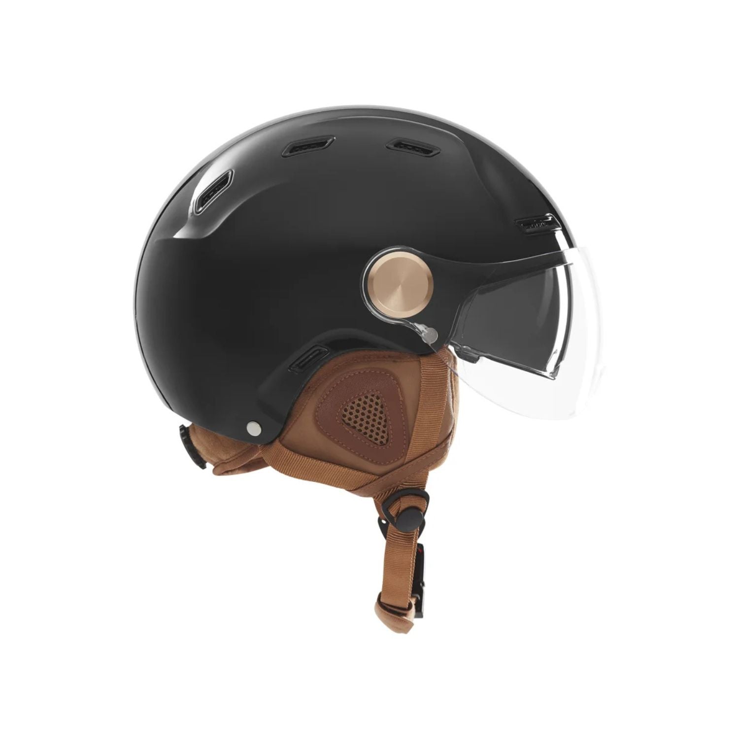Casque Exklusiv E-Bike II noir brillant vu de profil avec protège-oreilles