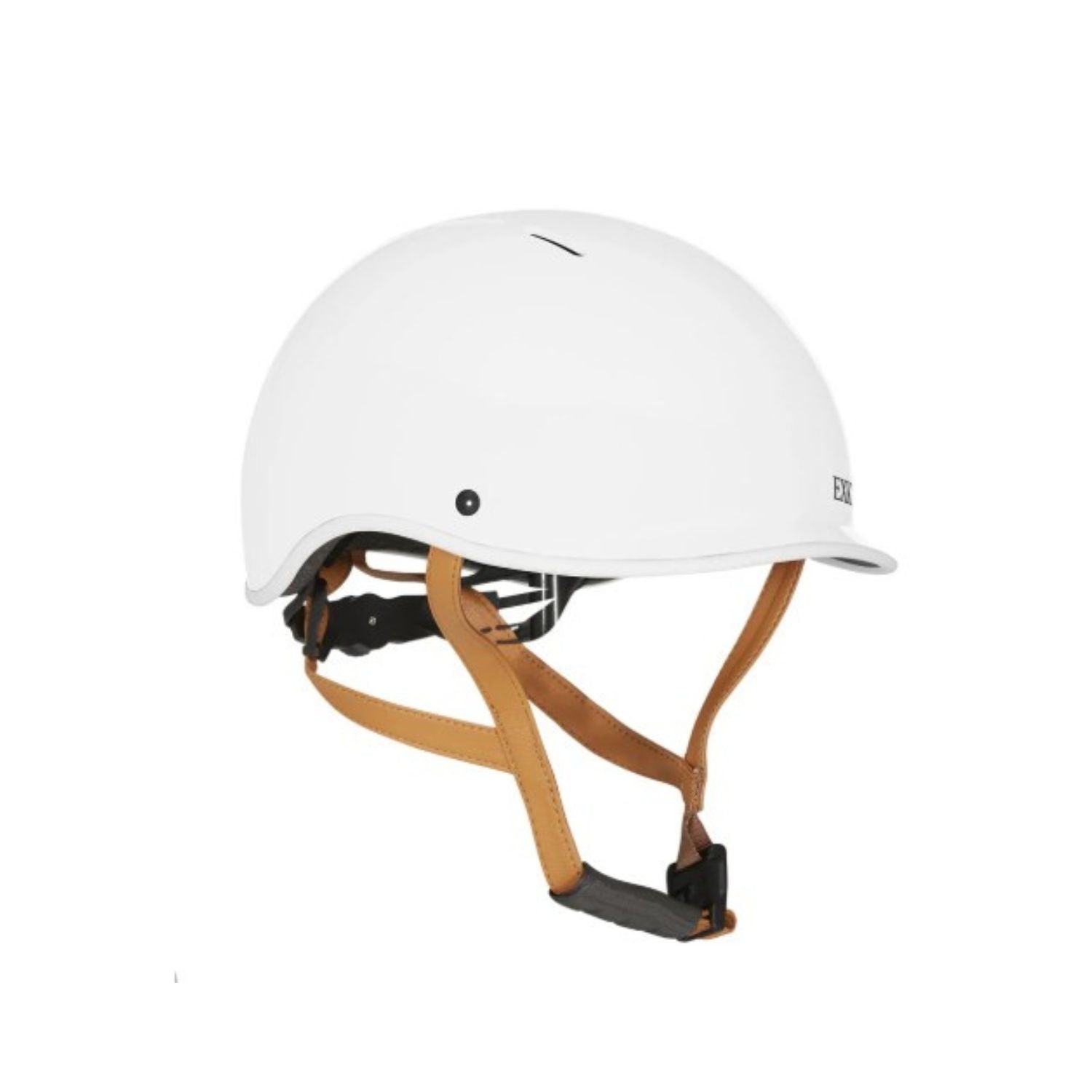 Casque Exklusiv Pure blanc avec sangles camel, vue trois quarts avant
