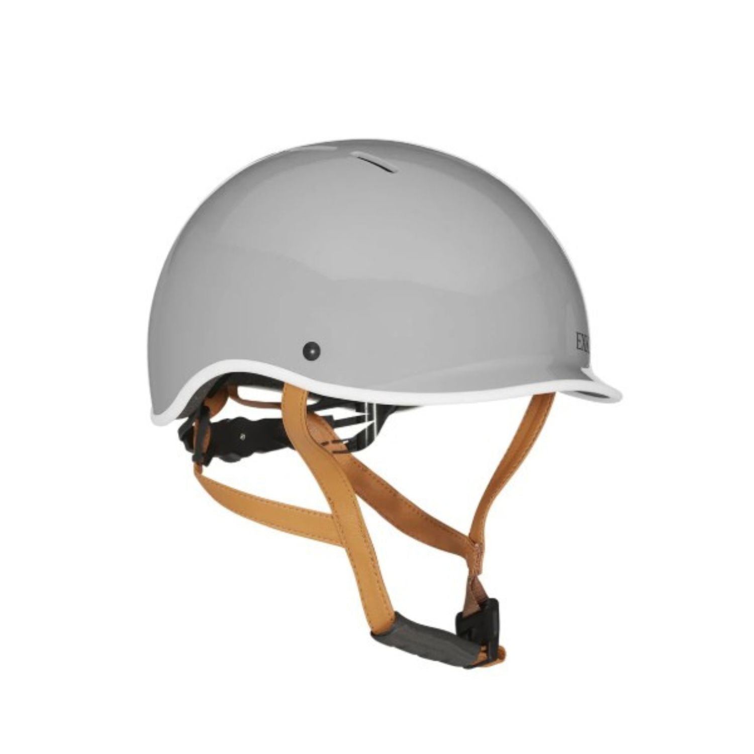 Casque Exklusiv Pure gris nardo avec sangles camel, vue trois quarts avant