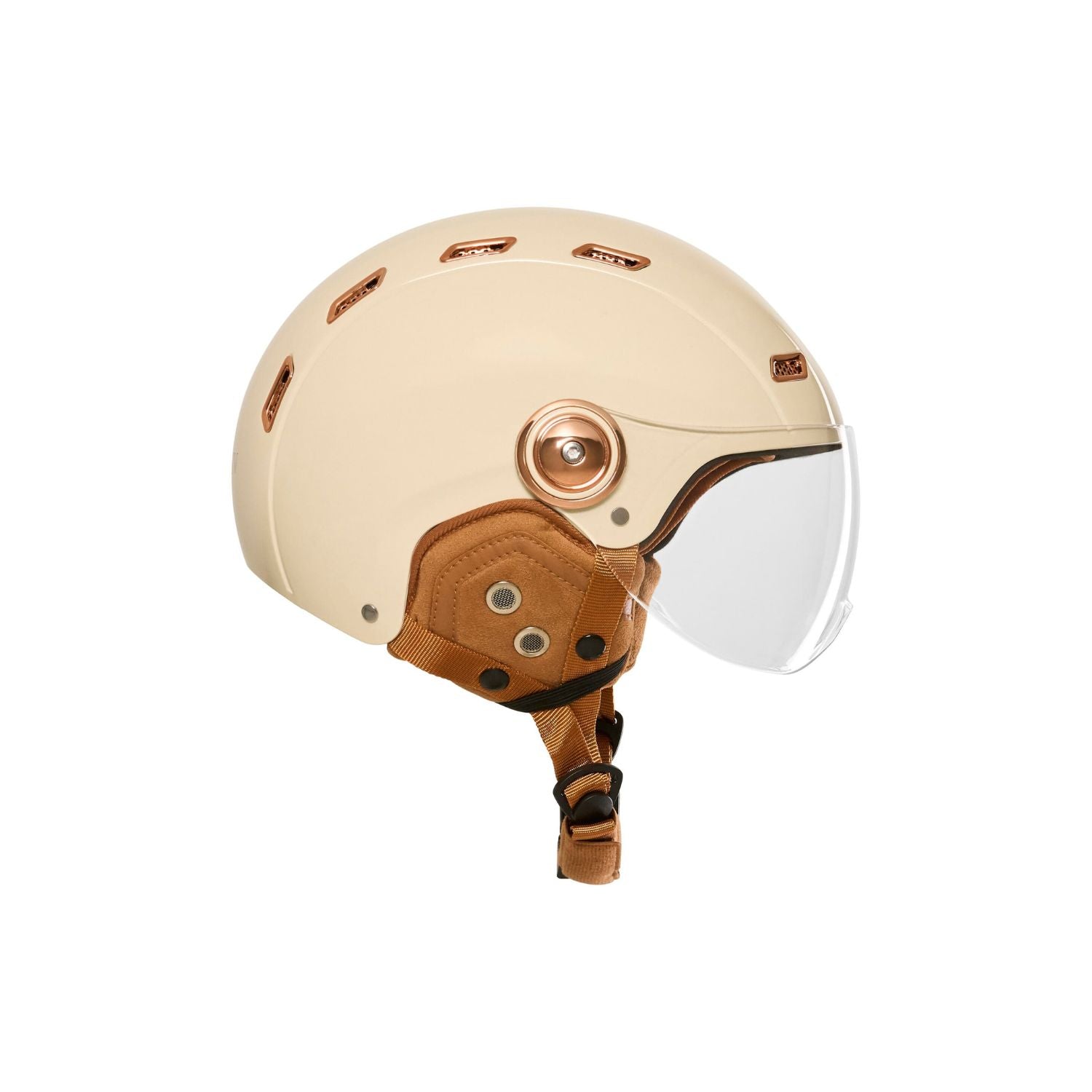 Casque vélo enfant E-Bike Kids crème vu de profil avec protège-oreilles