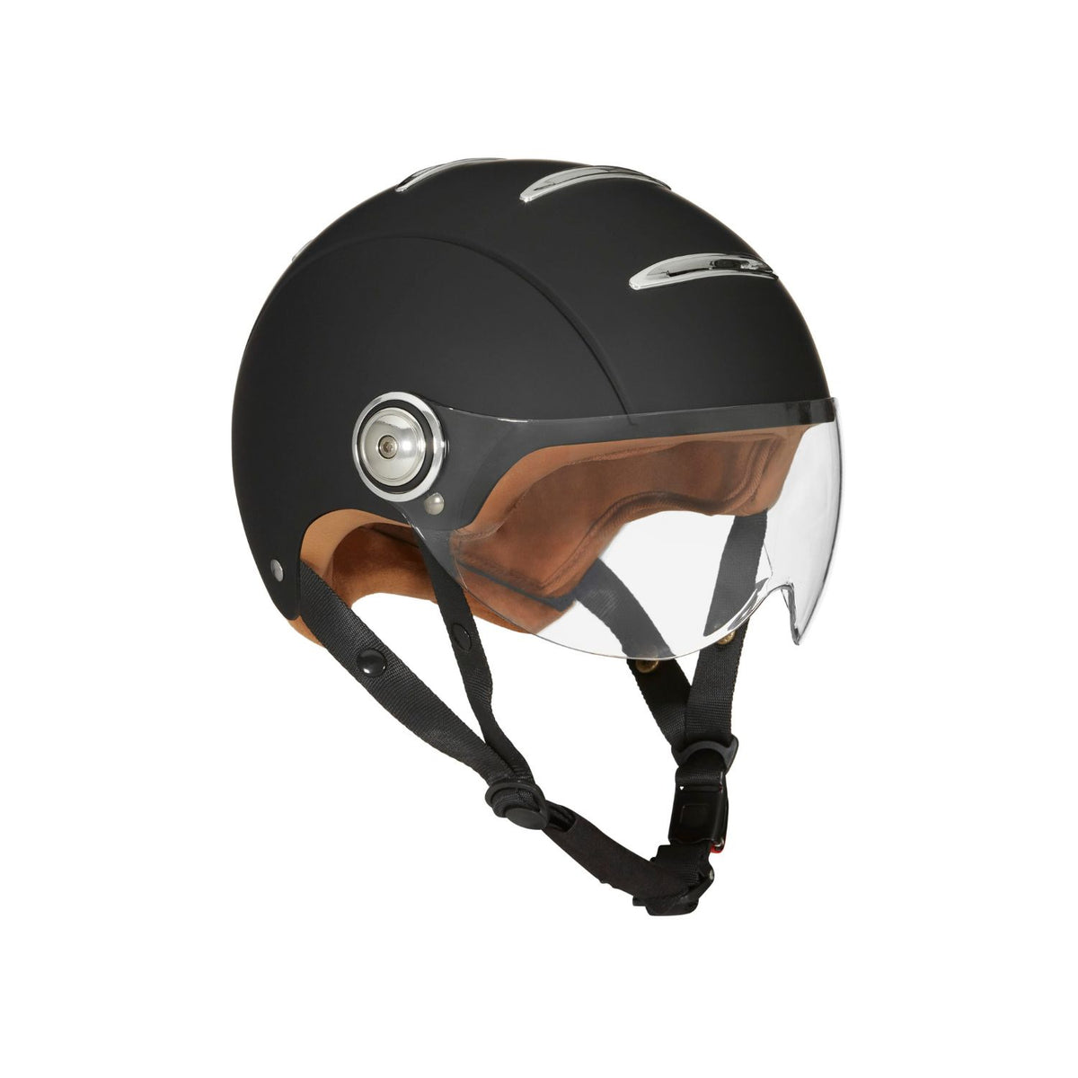 Casque Exklusiv Macadam noir mat avec intérieur marron et visière transparente