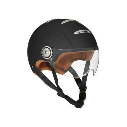 Casque Exklusiv Macadam noir mat avec intérieur marron et visière transparente