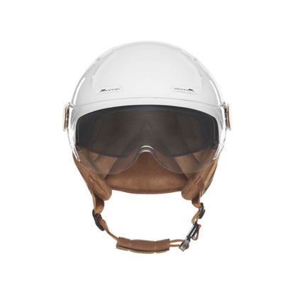 Vue de face du casque vélo E-Bike II blanc brillant avec écran solaire