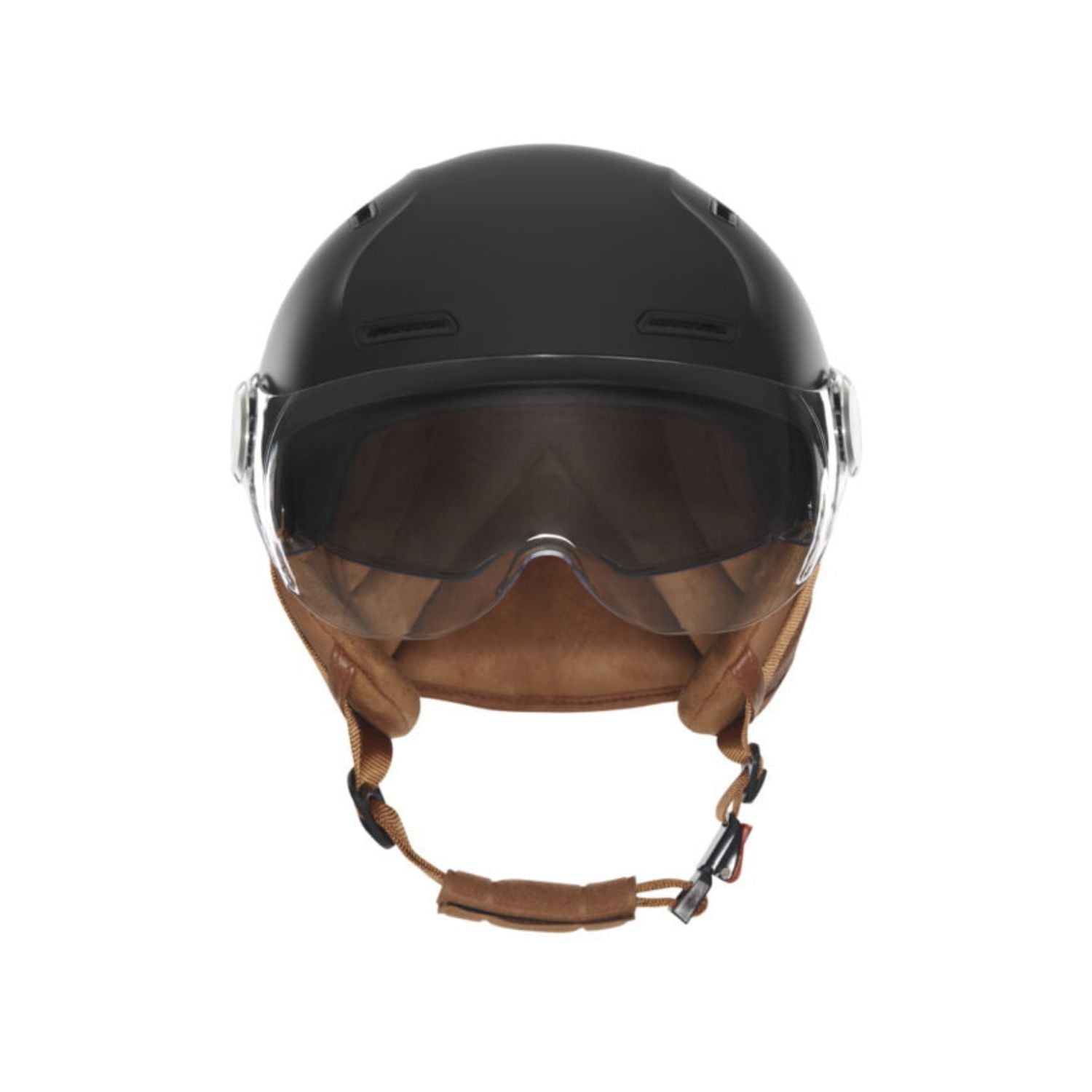 Vue de face du casque vélo E-Bike II noir mat avec visière transparente