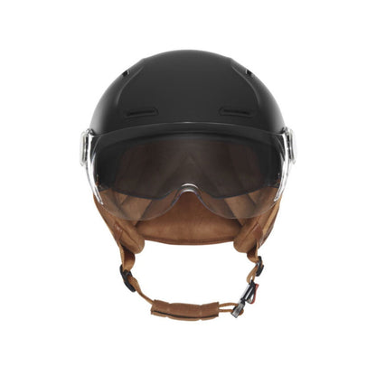 Vue de face du casque vélo E-Bike II noir mat avec visière transparente