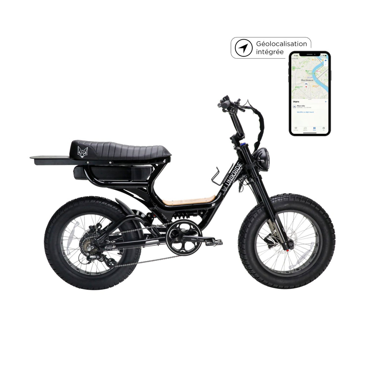 Fatstreet XTrail Sport cadre bas, vélo électrique biplace noir vue de profil