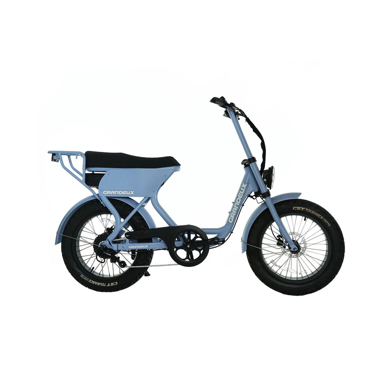 Profil droit du Grandeux Xcite Pro bleu ciel avec selle biplace