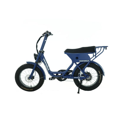 Profil gauche du Grandeux Xcite Pro bleu marine avec selle longue