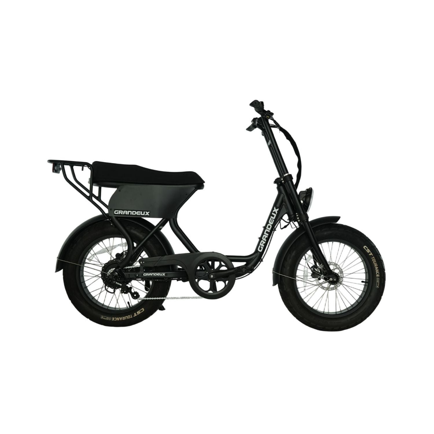 Profil droit du Grandeux Xcite Pro noir mat avec cadre bas et selle biplace