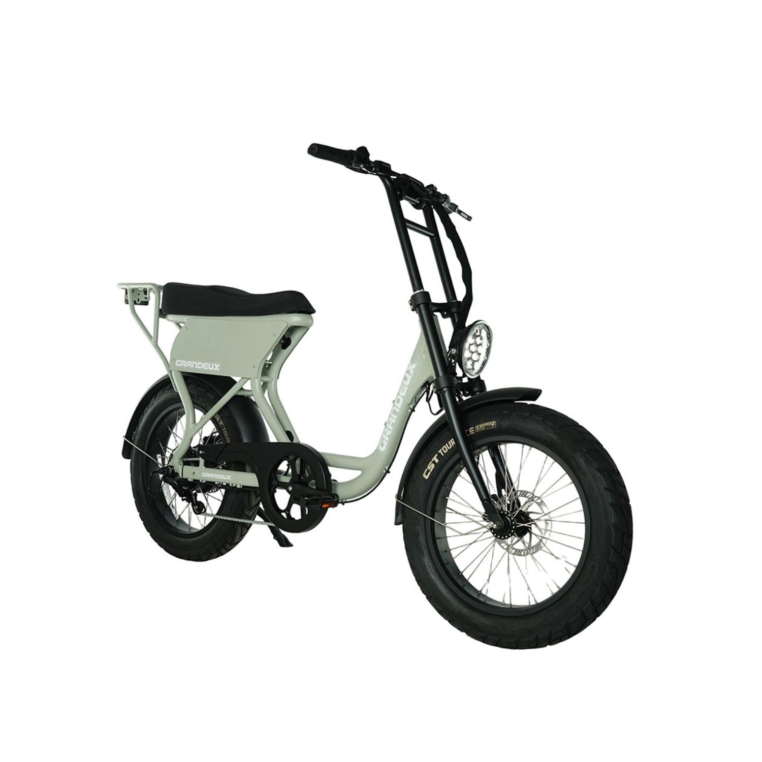 Vélo électrique biplace Grandeux Xcite Pro vert sauge, vue trois quarts droite
