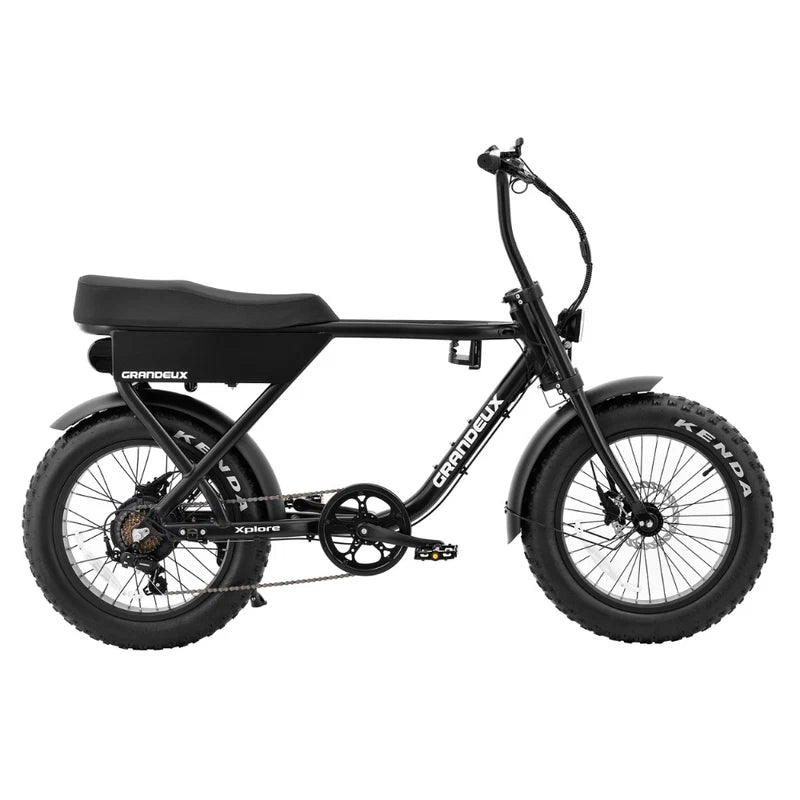 Grandeux Xplore, fatbike électrique biplace à gros pneus vu de profil