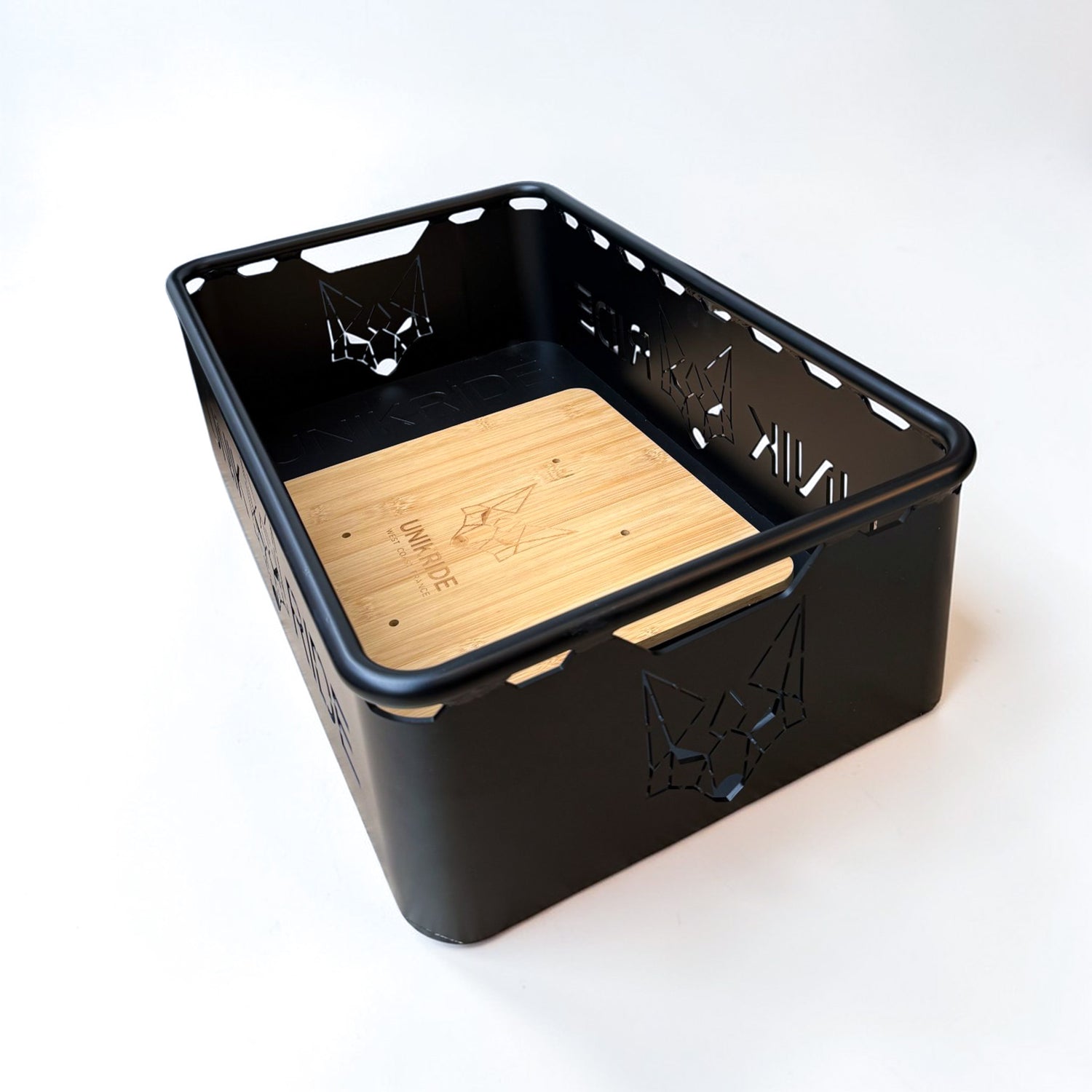 Structure en métal du panier rectangle fermé avec fond bois pour vélo Fatstreet