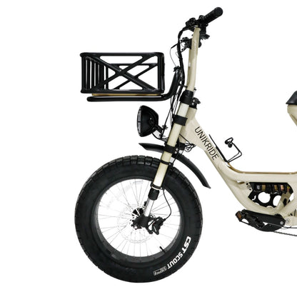 Panier rectangle ouvert installé sur vélo électrique Fatstreet