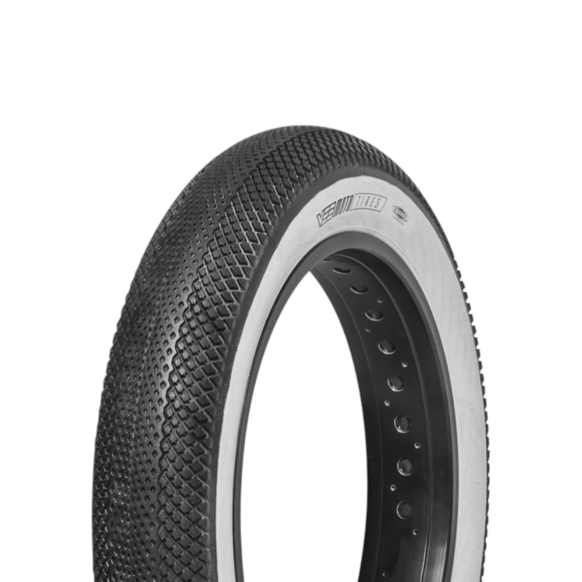 Pneu fat bike 20x4 VEE Speedster à flanc blanc en vue trois quarts