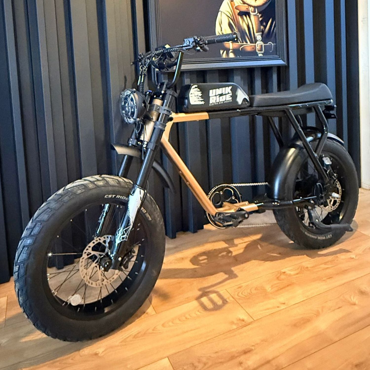 Velo electrique biplace CITY XL Unikride en situation interieur style urbain premium